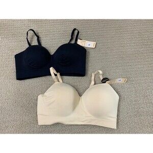 Truekind Supportive Comfort Black Tan Molded Wireless Set of 2 Bra Large New